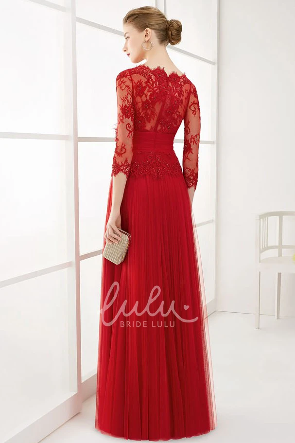 Appliqued Tulle Long Prom Dress with Jewel-Neck Prom Dress