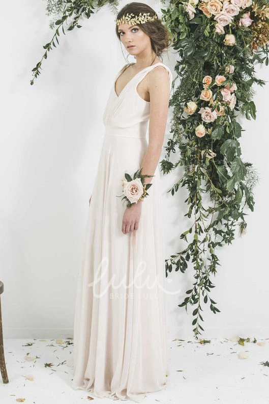 Pleated V-Neck Chiffon Bridesmaid Dress with Floor-Length Hem