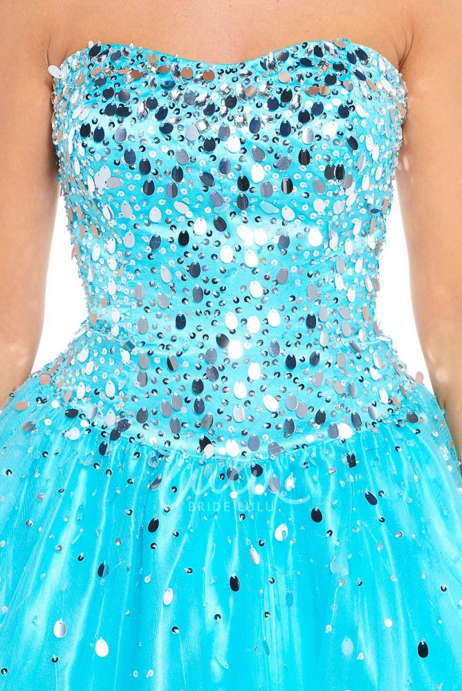 Sequined A-Line Strapless Tulle&Satin Prom Dress Sleeveless Floor Length