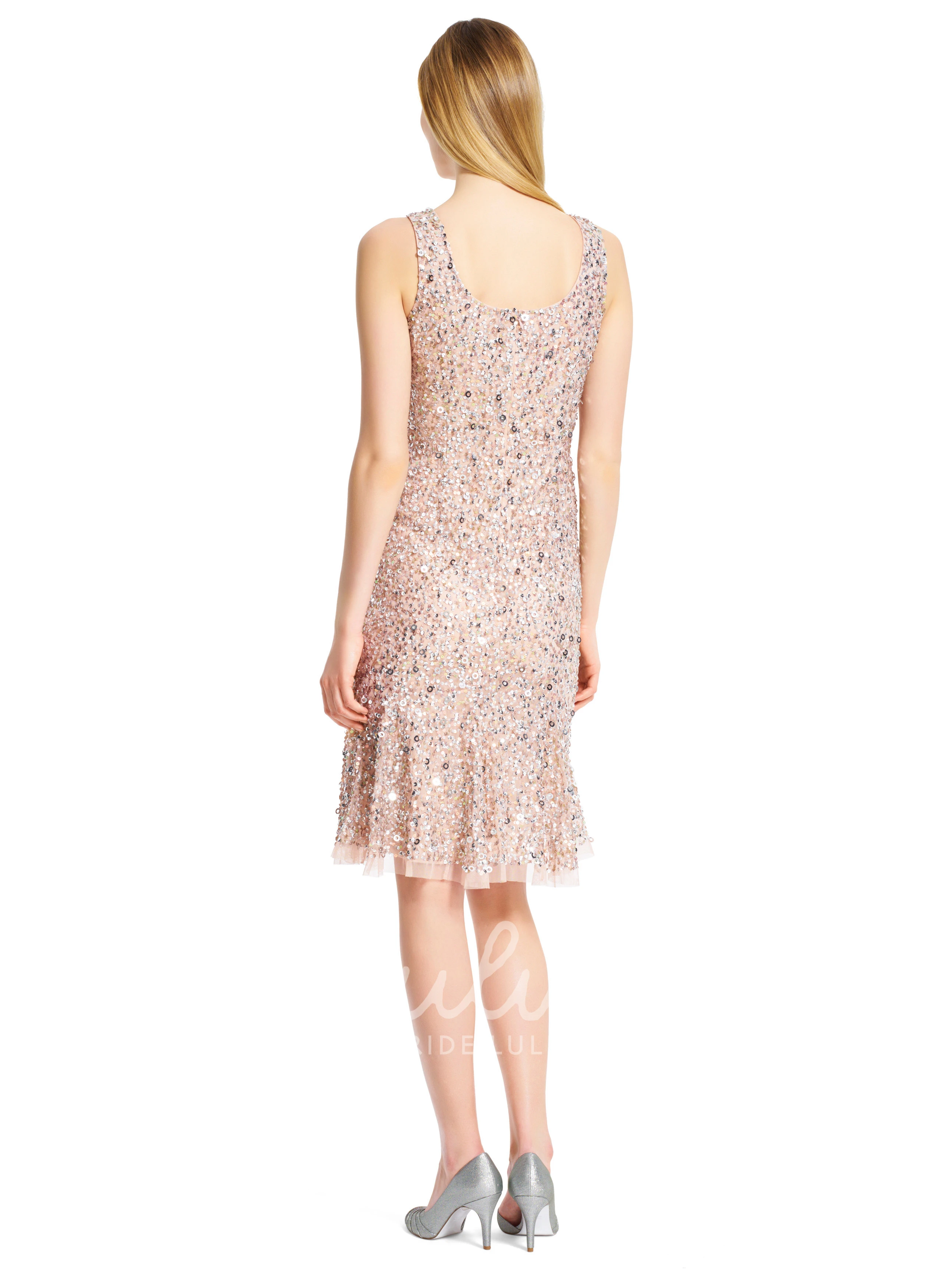 Pleated Sequin Square Neck Bridesmaid Dress Short & Modern
