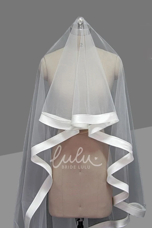 Fingertip Satin Edge Tulle Wedding Veil Short & Simple