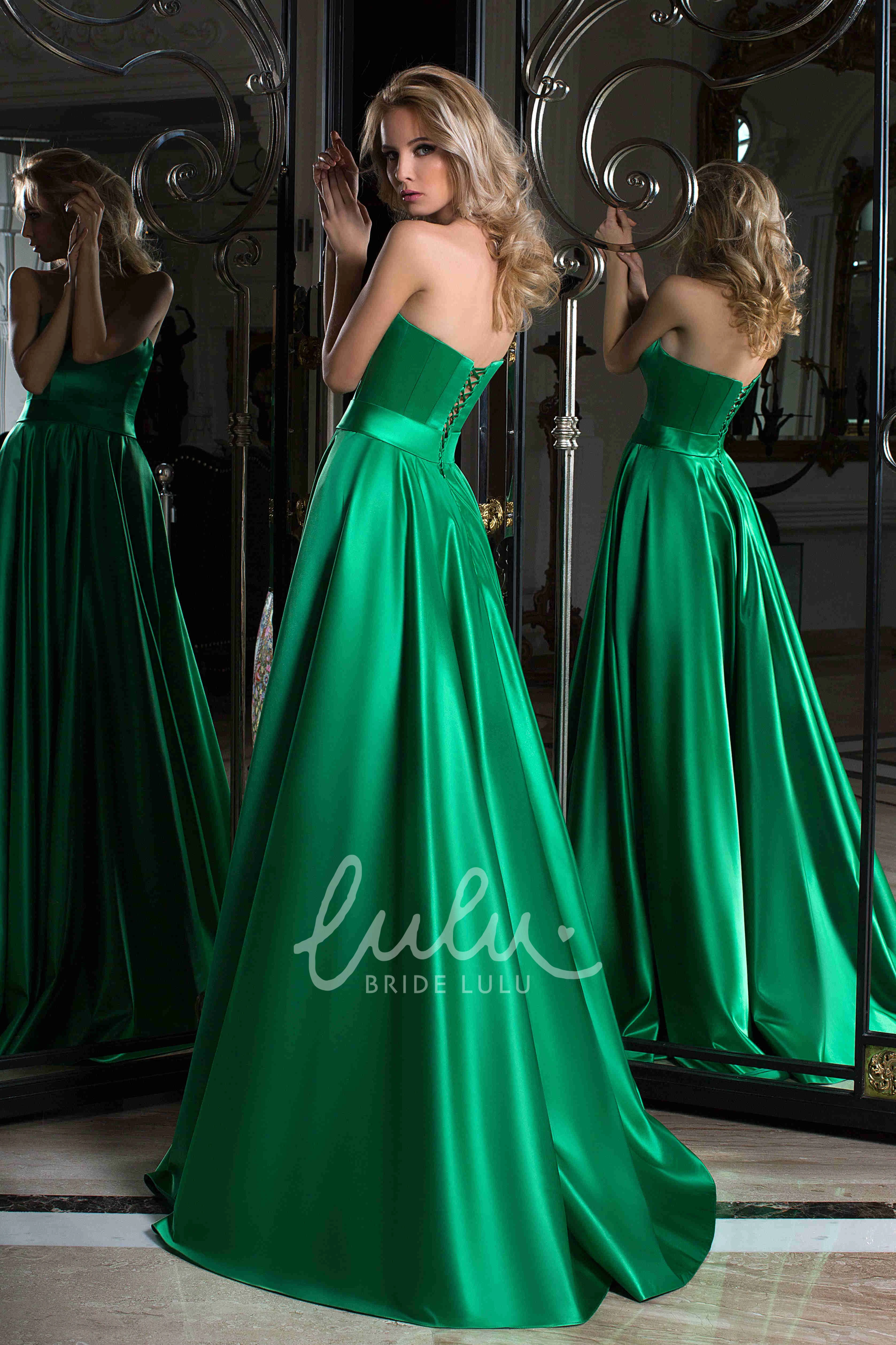 Satin A-Line Dress with Sweetheart Neckline and Lace-Up Corset Back Classy Prom Dress Women