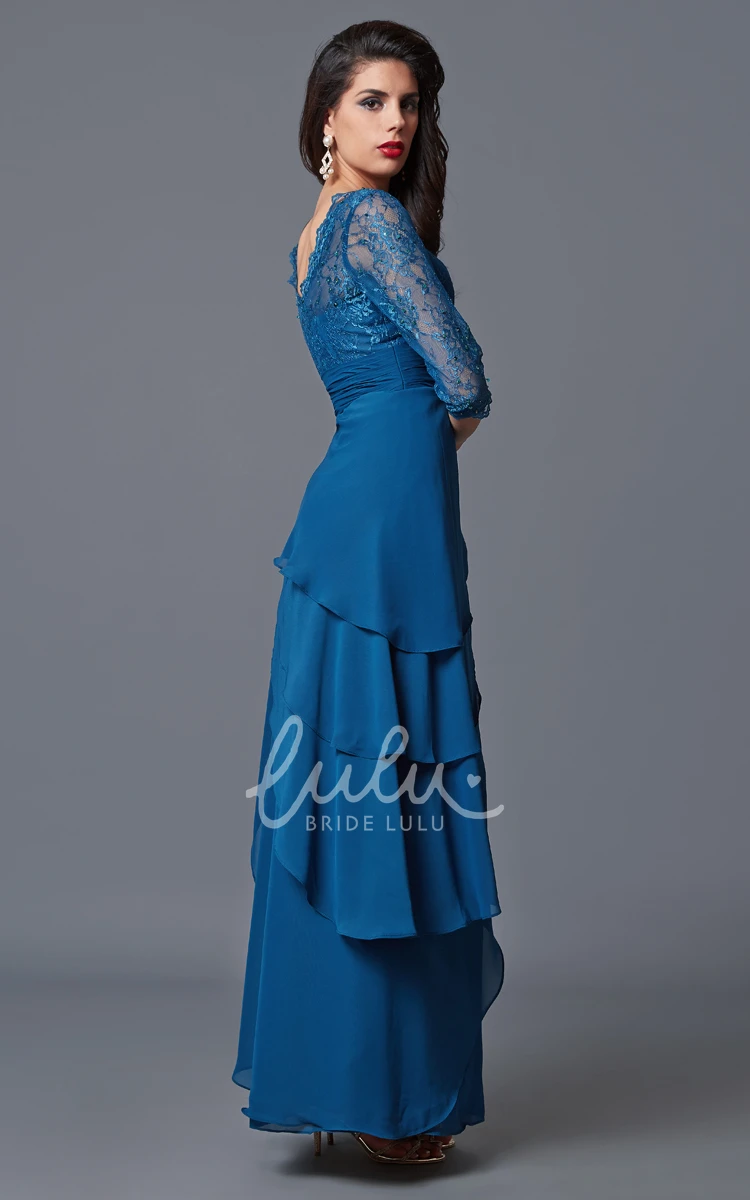 Chiffon Mother of the Bride Dress with V-neck and Long Sleeves