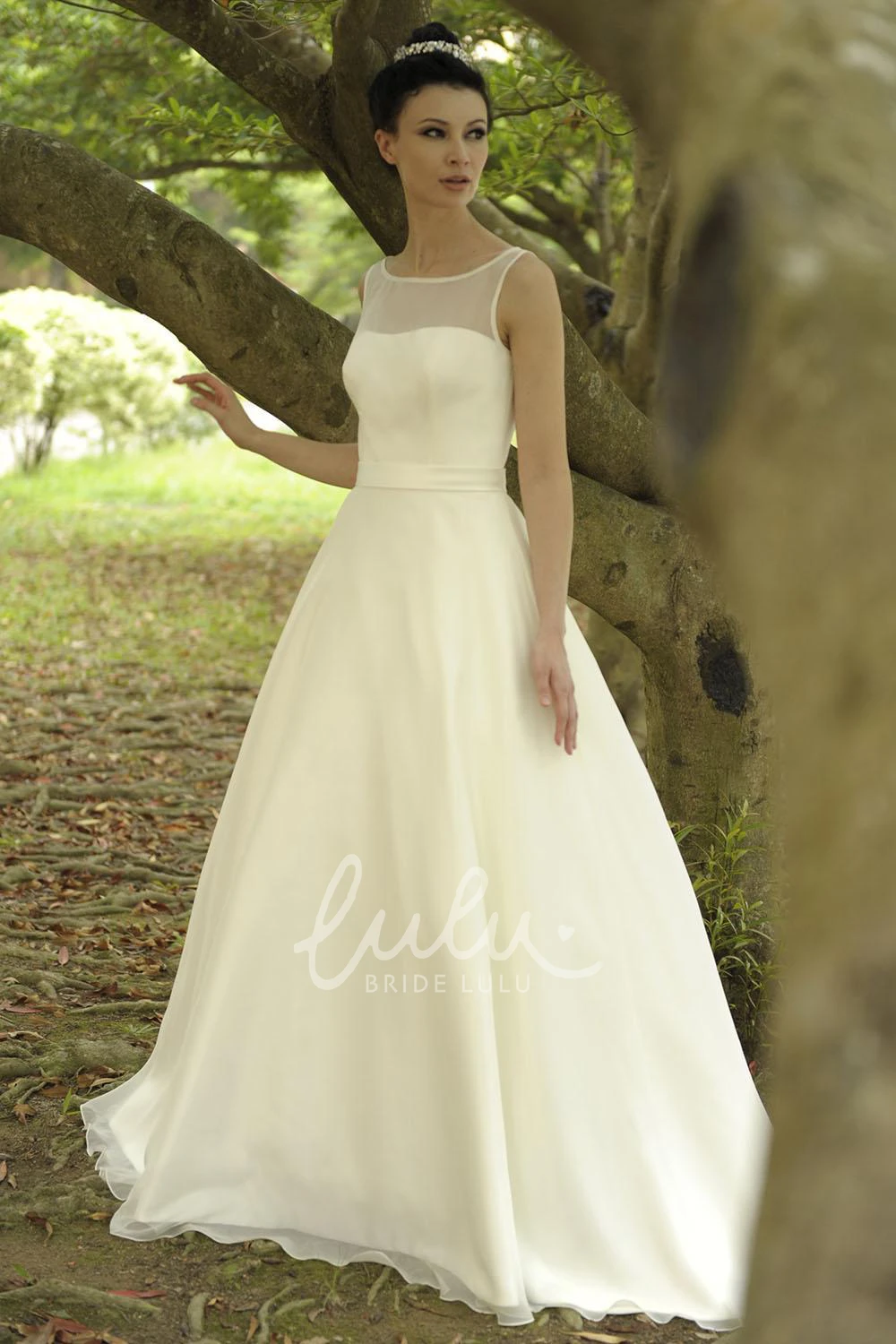 Chiffon Scoop-Neck Wedding Dress A-Line Floor-Length Wedding Dress