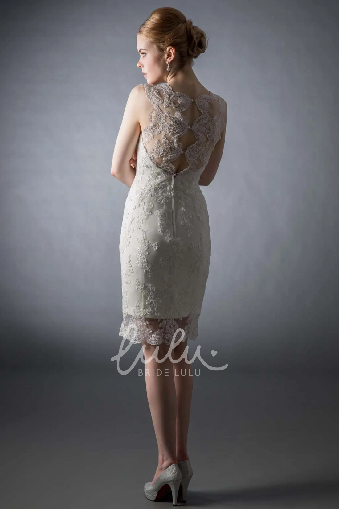 Scoop Appliqued Lace Wedding Dress Maxi Illusion Elegant