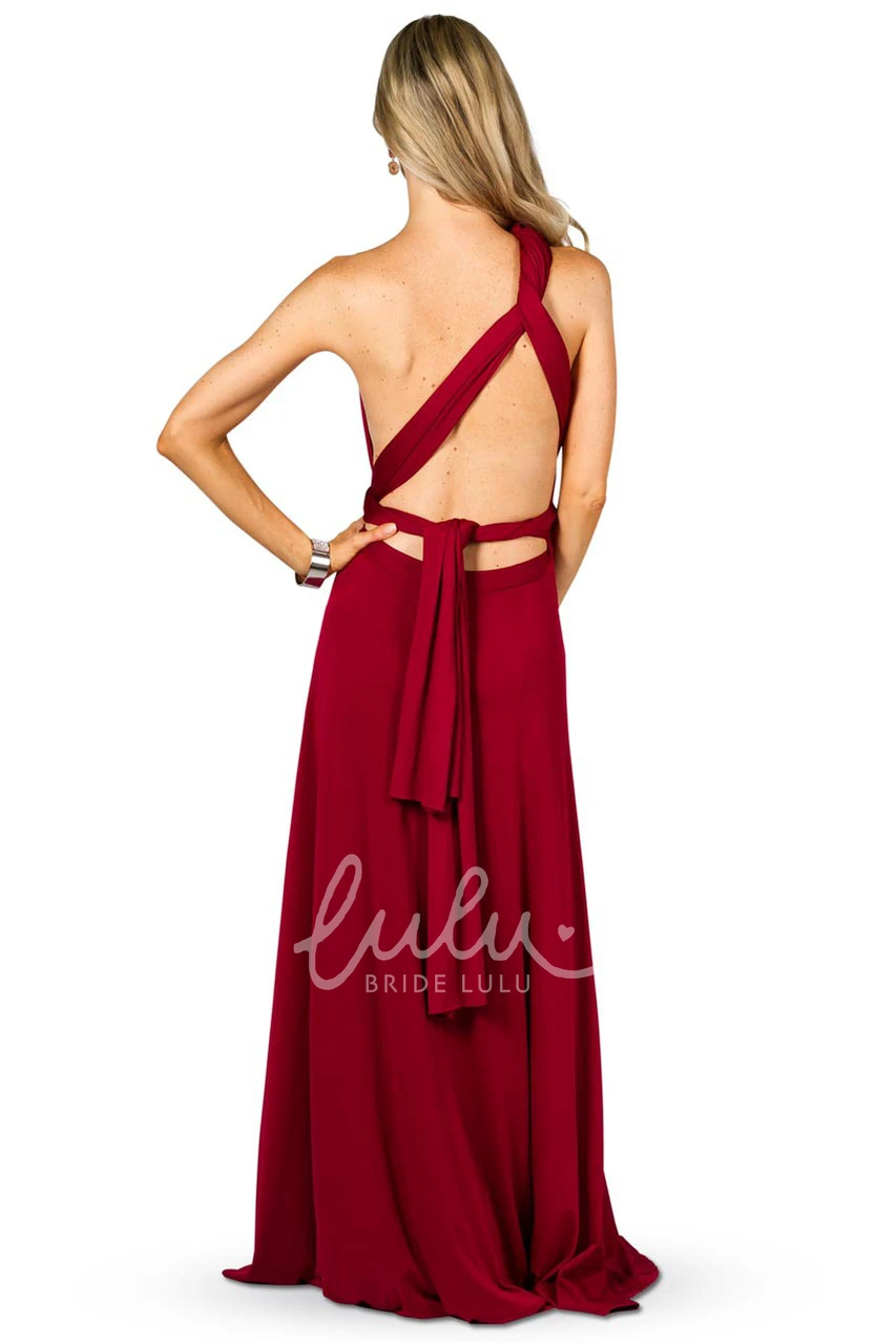 Halter Sleeveless Chiffon Bridesmaid Dress with Ruching Modern Convertible Style