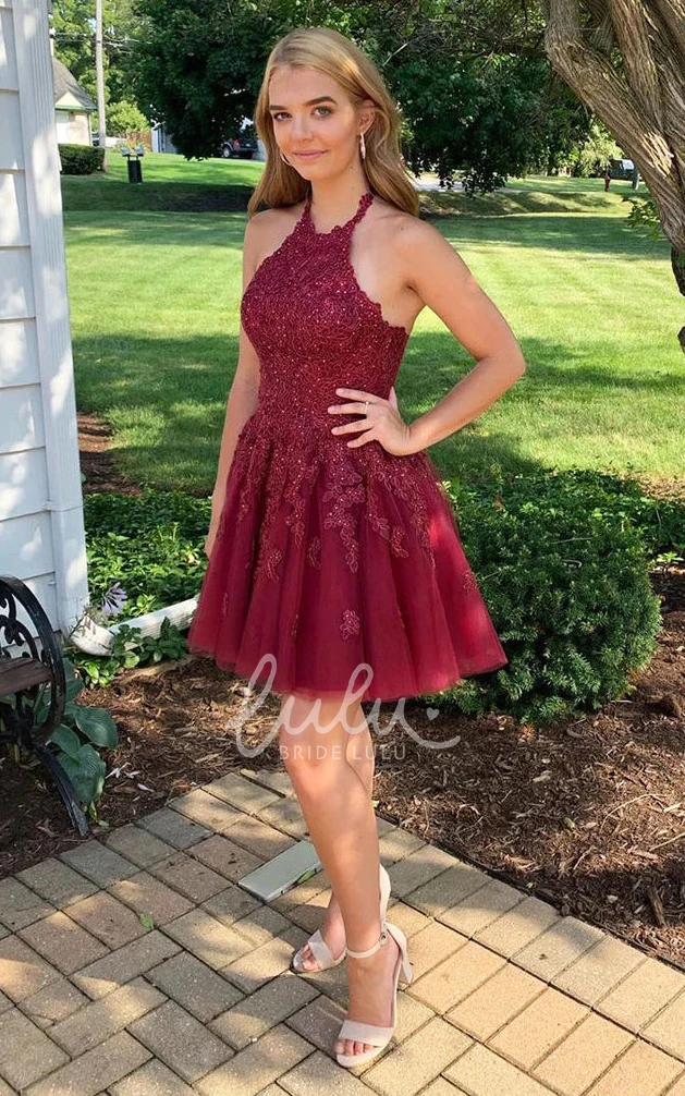 Tulle A-Line Homecoming Dress with Cross Back and Appliques Romantic Bridesmaid Dress