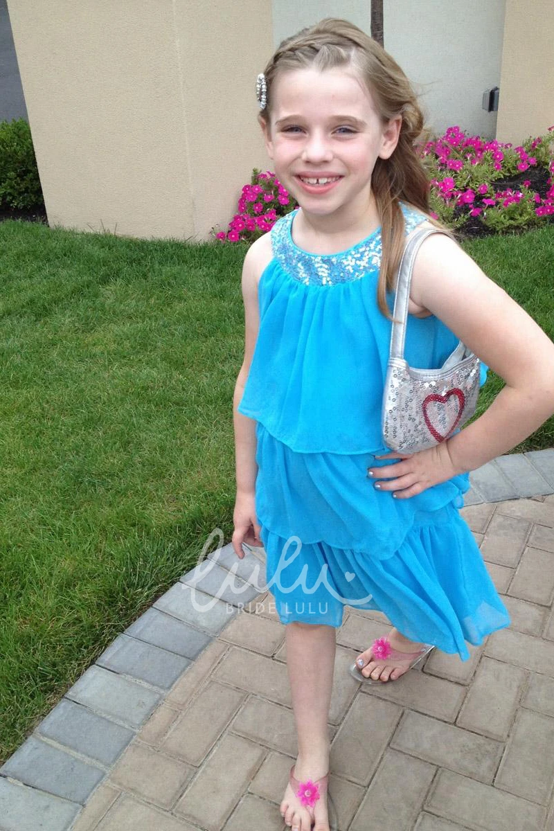 Chiffon and Sequin Flower Girl Dress with Embroidery