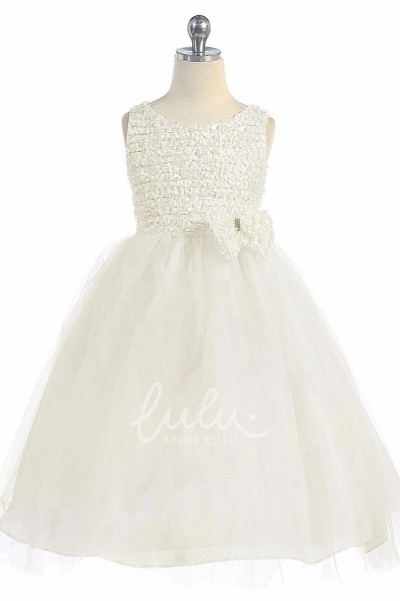 Tiered Tulle Bowed Flower Girl Dress Tea-Length Modern