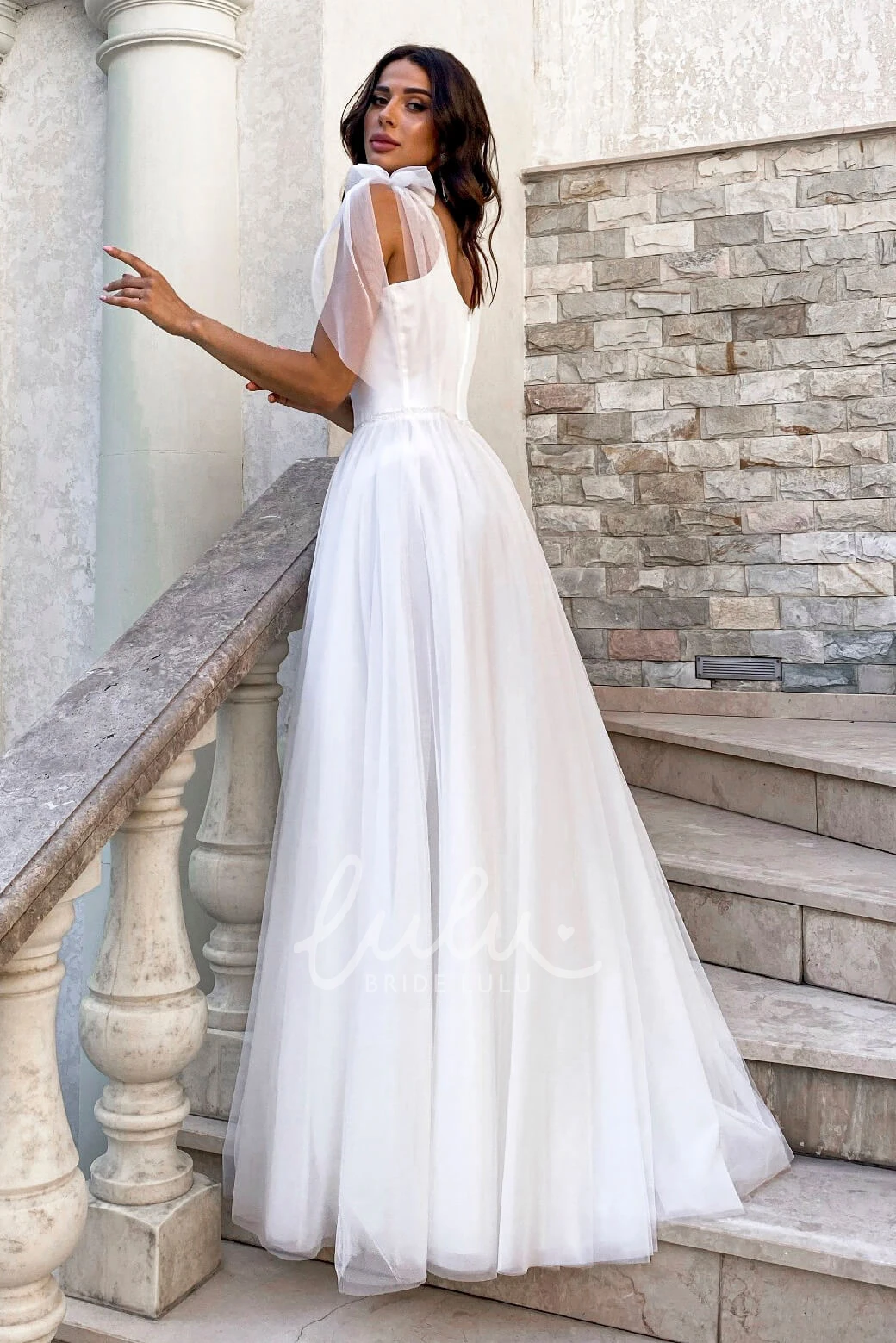 Simple and Cute Satin V-Neck Wedding Dress with Spaghetti Straps