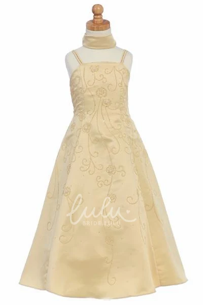 Ankle-Length Beaded Sequin Floral Flower Girl Dress Unique 2025