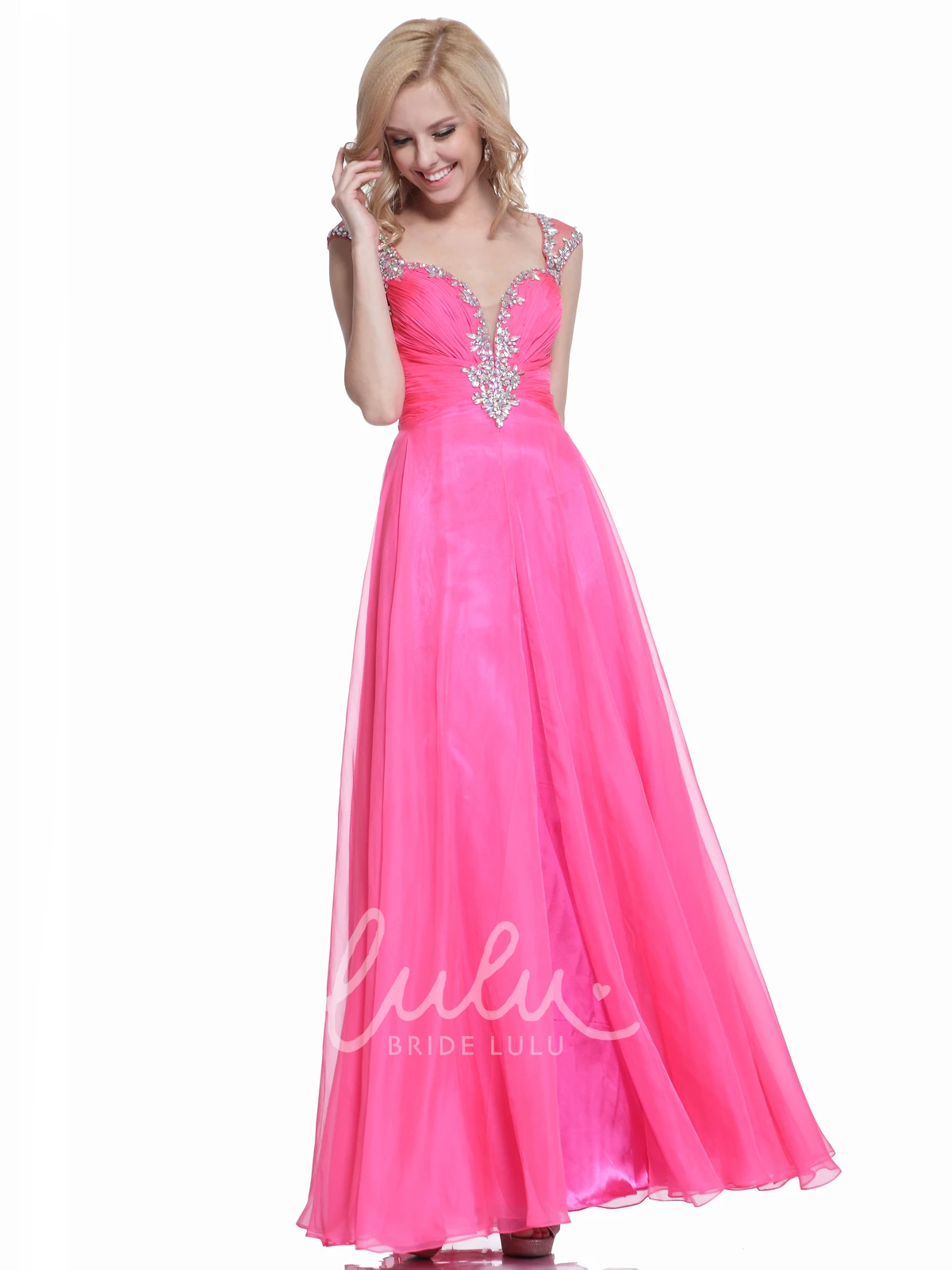 Ruched A-Line Bridesmaid Dress with Queen Anne Neckline and Keyhole