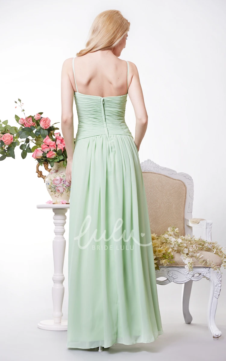 V-neck A-line Chiffon Bridesmaid Dress with Ruched Bodice and Crisscross Detail