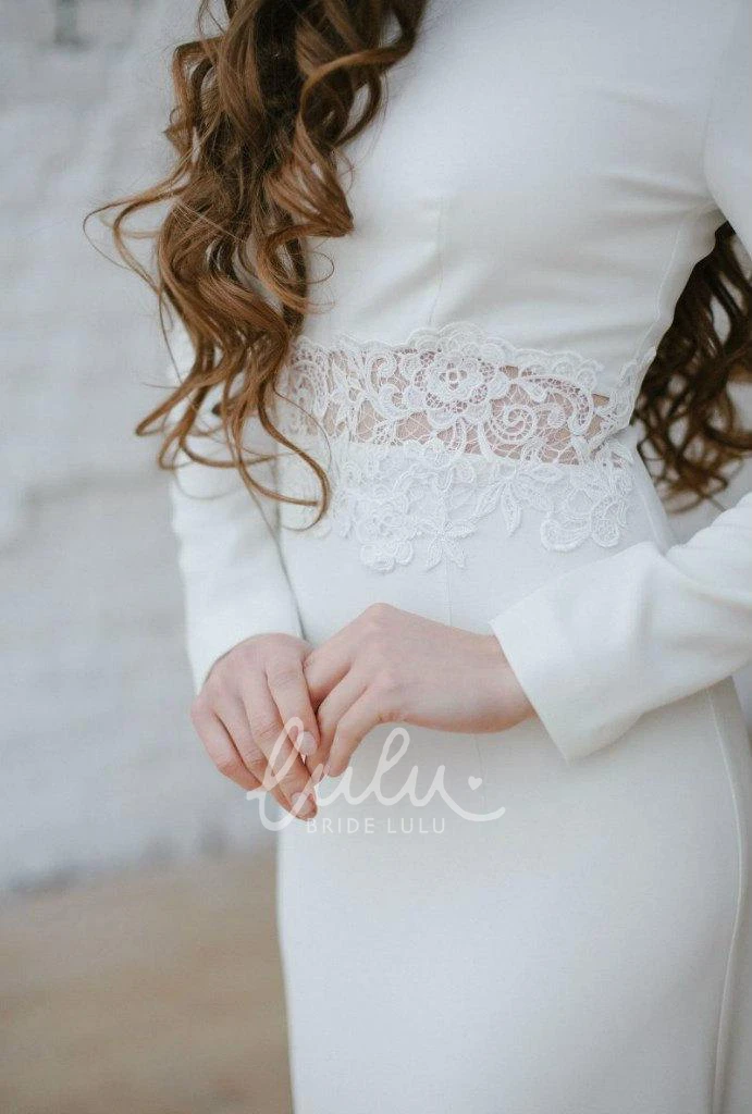 Sheath Dress with Appliqued Waist Bateau Long Sleeve Classic