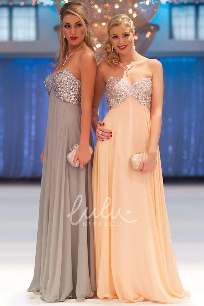 Beaded Empire Chiffon Prom Dress Sleeveless A-Line Dress with Sweetheart Neckline