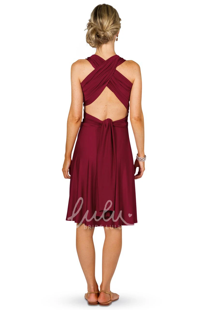 Knee-Length Sleeveless Chiffon Bridesmaid Dress with Criss-Cross Straps Unique Bridesmaid Dress