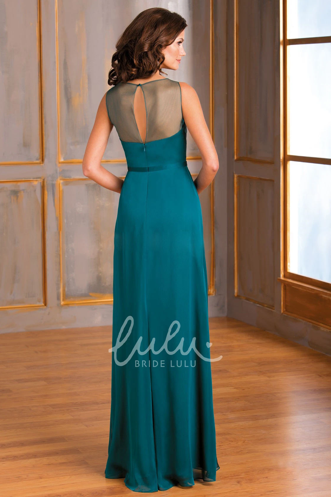 Ruffled V-Neck Sleeveless Gown with Shawl and Crystals