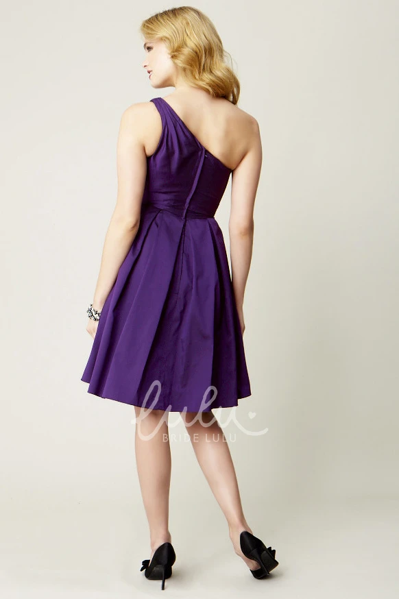 One-Shoulder Ruched Knee-Length Bridesmaid Dress in Satin