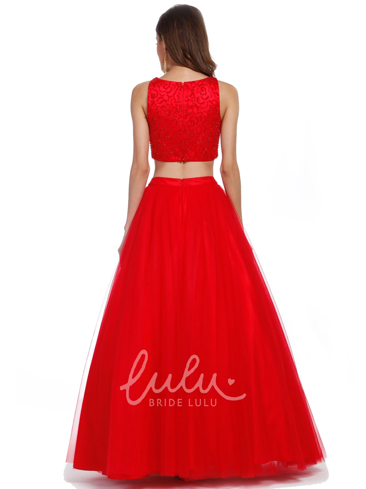 Satin A-Line Dress with Beading V-Neck and Zipper for Formal Guests