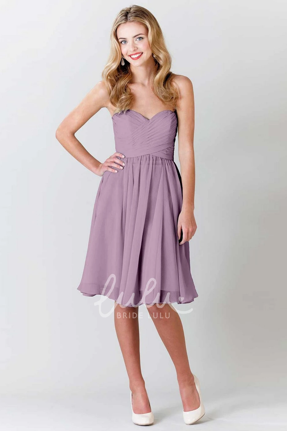 Sweetheart Criss-Cross Chiffon Bridesmaid Dress Knee-Length