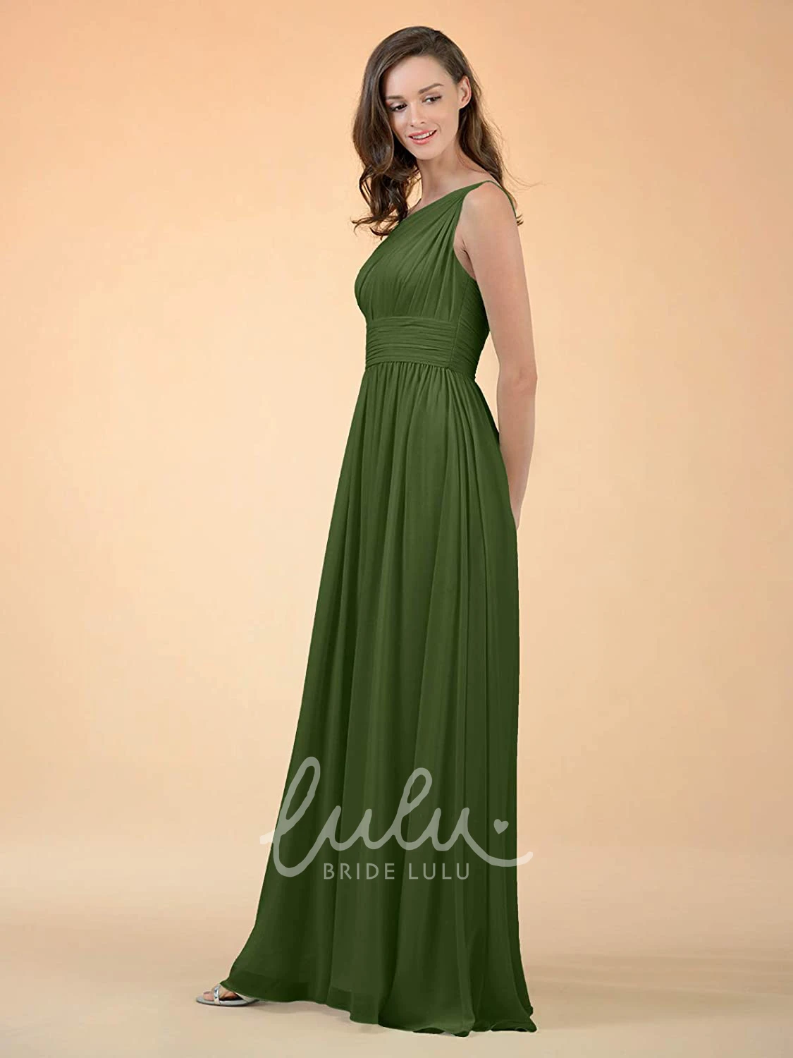 One-Shoulder A-Line Chiffon Bridesmaid Dress with Ruching Casual Floor-Length
