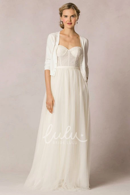 Half-Sleeve Lace Sheath Tulle Wedding Dress Modern Bridal Gown