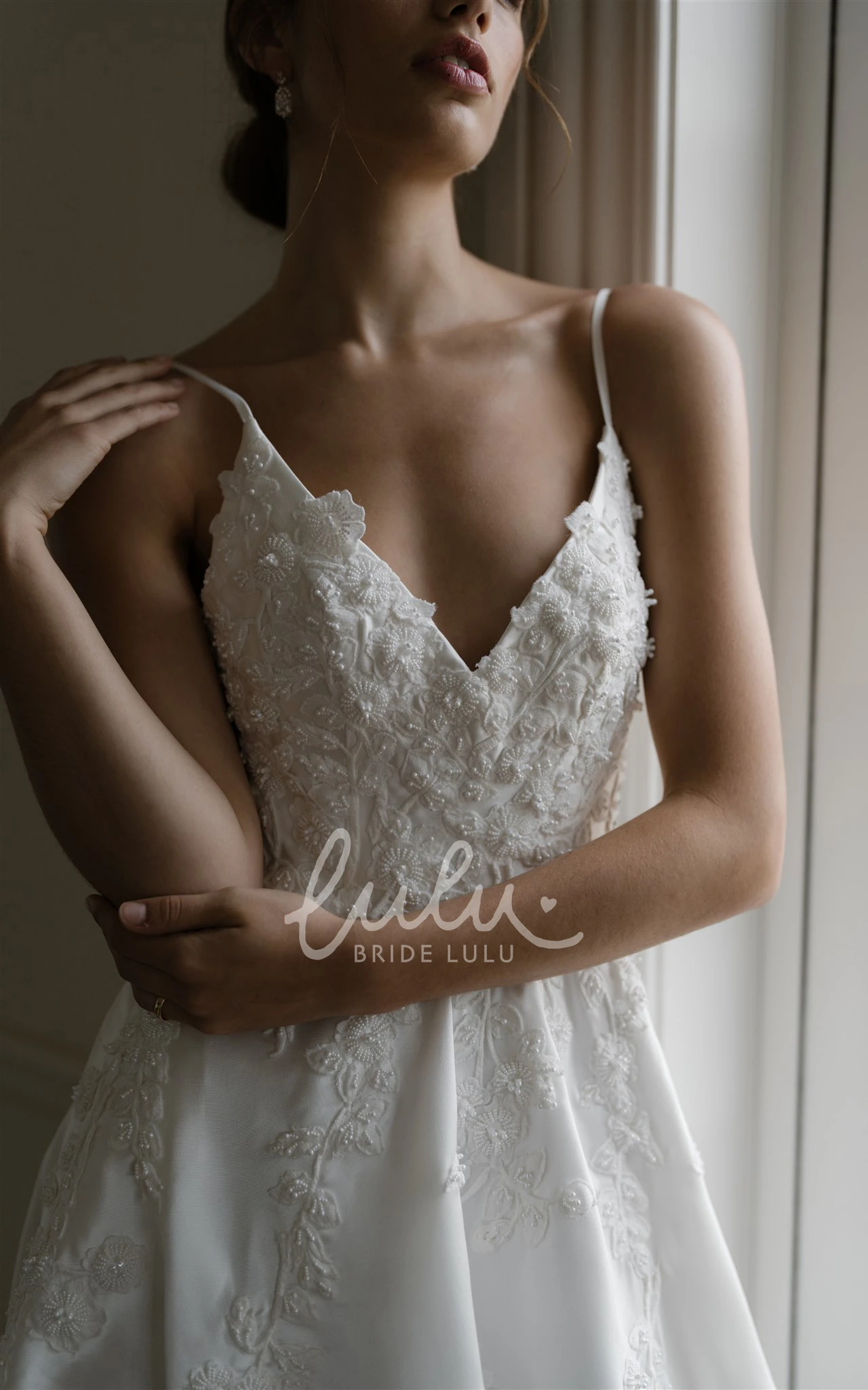 Ethereal Beach Wedding Dress A-Line Satin with Beading and Open Back