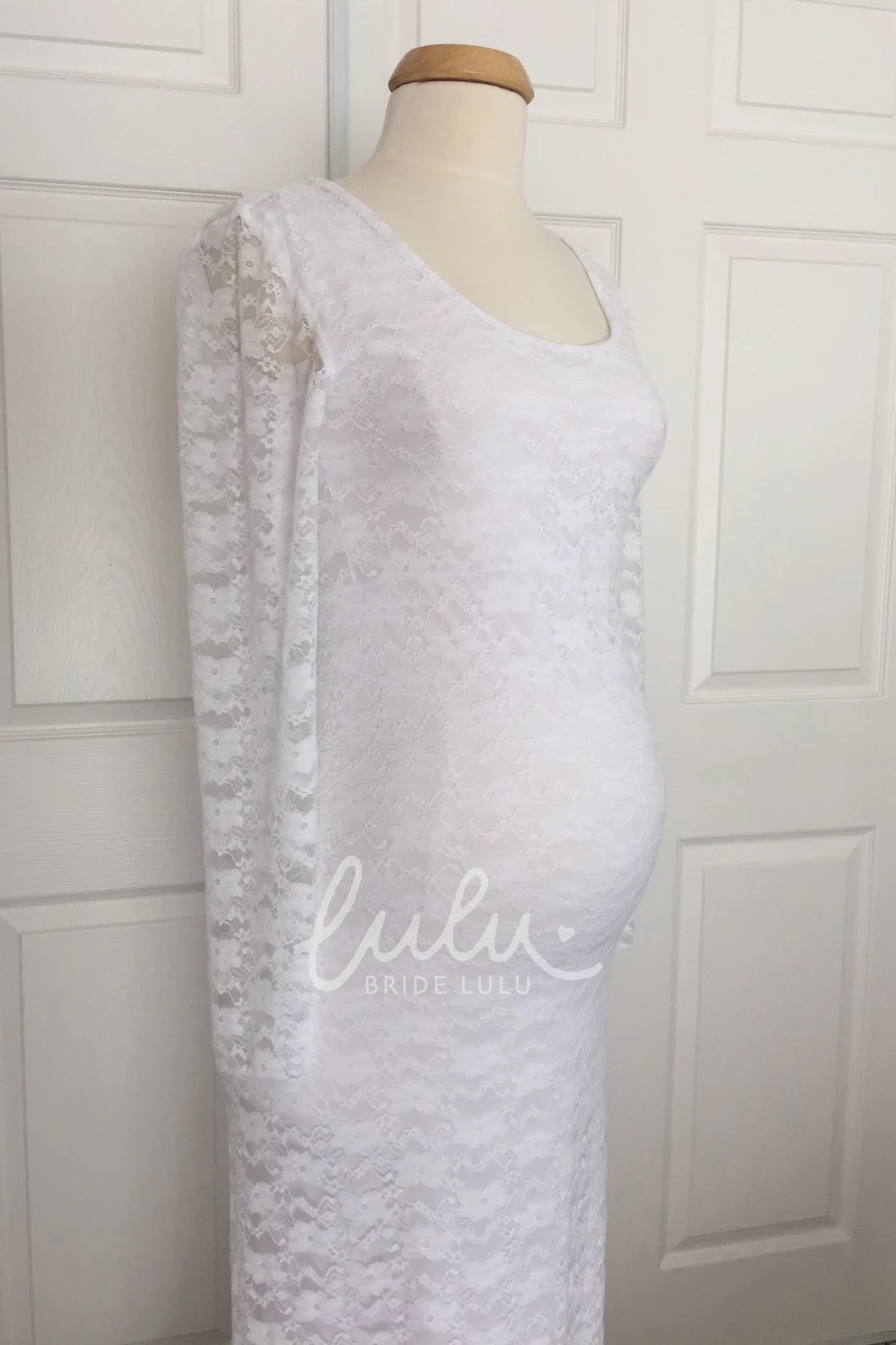 Lace Scoop Sheath Maternity Wedding Dress Modern Classy Bride Gown