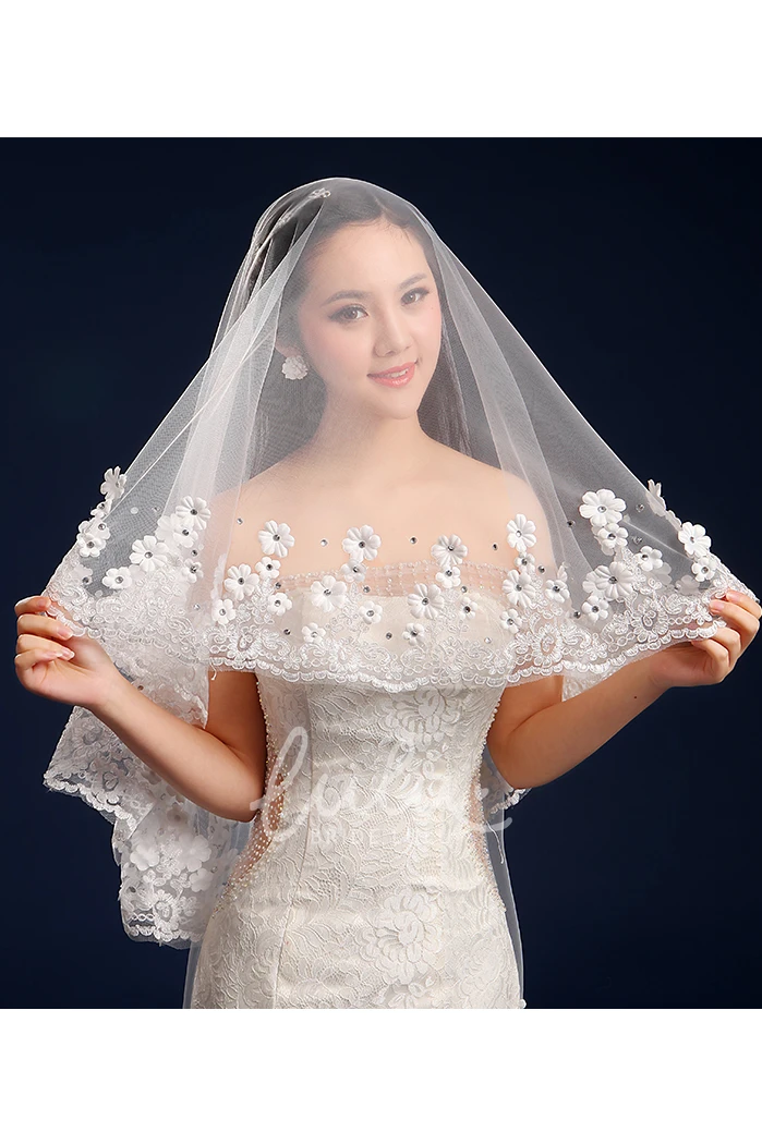 Lace Edge Flower Wedding Veil Long Tail