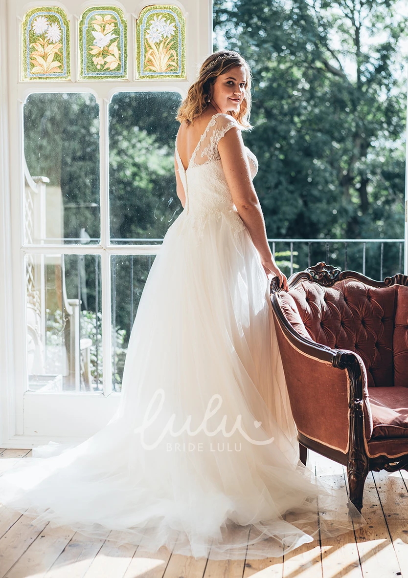 Tulle Low-V Back Wedding Dress with Waist Jewellery A-Line Long Scoop Neck