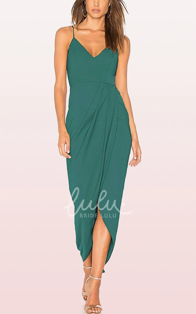 Chiffon V-Neck Bodycon Prom Dress with Draping Romantic Split Front