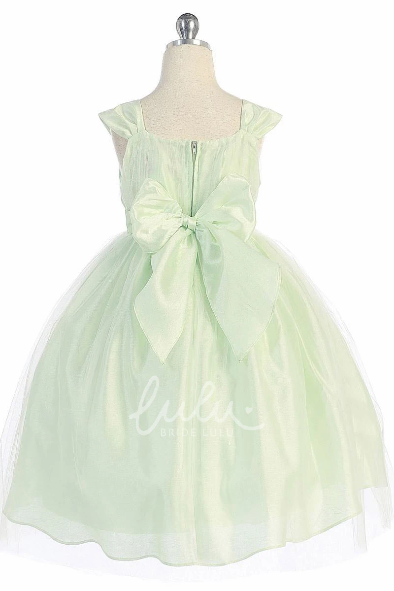 Tulle Flower Girl Dress Tea-Length Straps Modern Flowy Empire