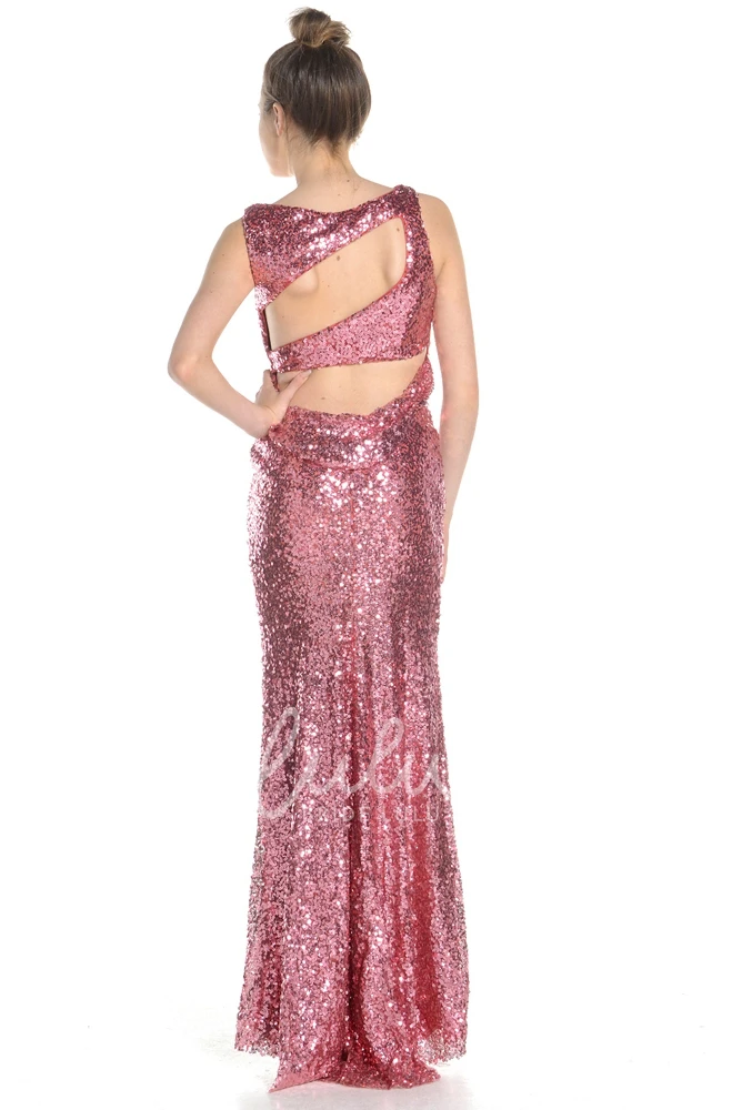 Long Sequins Sleeveless Sheath Prom Dress with Scoop-Neck