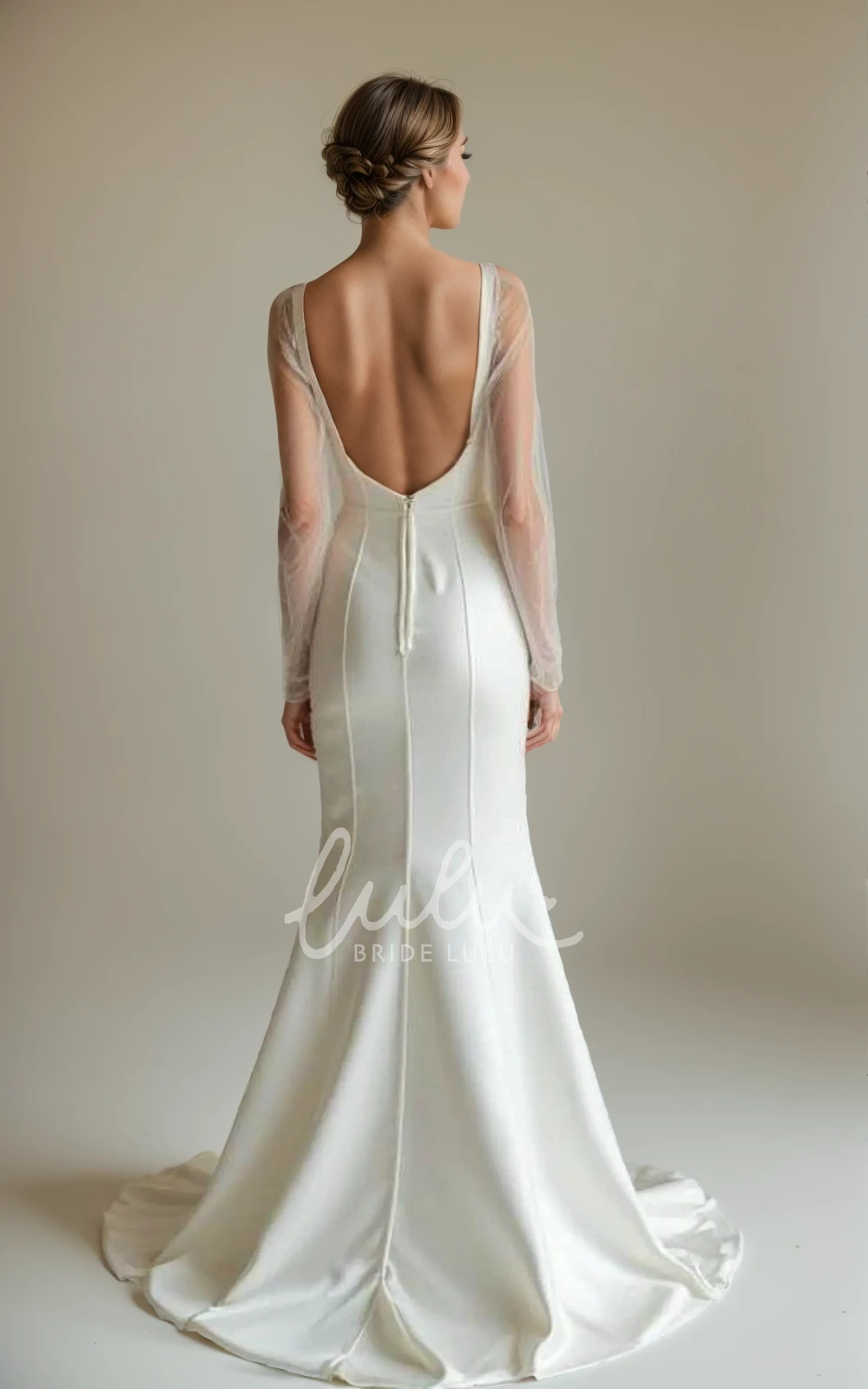 Modern Mermaid Long Sleeve Wedding Dress Square Neck Open Back Modern Bridal Gown