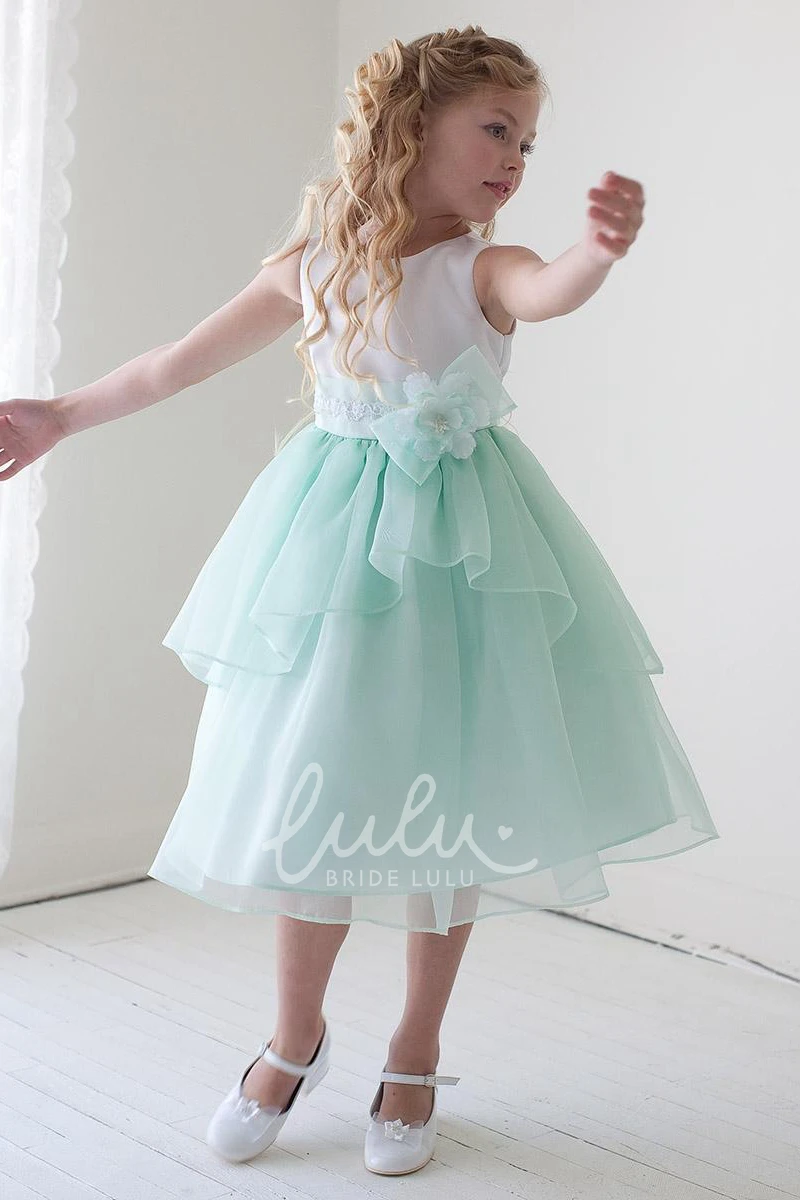 Tea-Length Tulle Sequin Embroidered Flower Girl Dress
