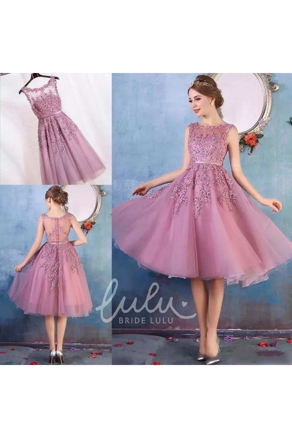 Adorable A-Line Tulle Bridesmaid Dress with Appliques and Zipper Back