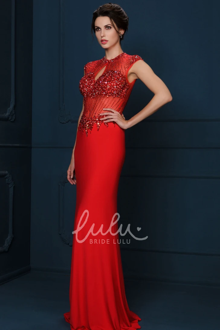 Crystal Cap-Sleeve Sheath Jersey Evening Dress Simple Dress for Women