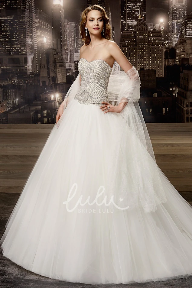 Brush Train A-line Wedding Dress with Beaded-Corset and Strapless Neckline Simple Wedding Dress