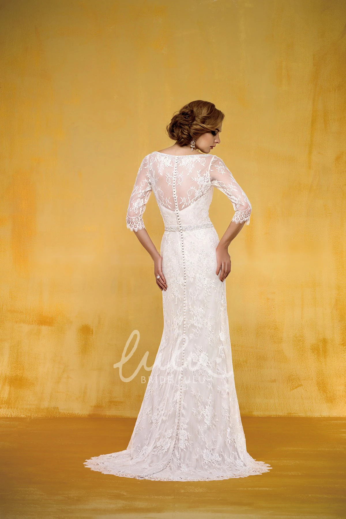 Long Sleeve Wedding Dress with Appliques and Sweep Train Timeless Bridal Gown