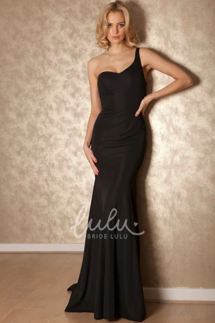 One-Shoulder Sheath Prom Dress with Straps Sleeveless Floor-Length Jersey Sweep Train