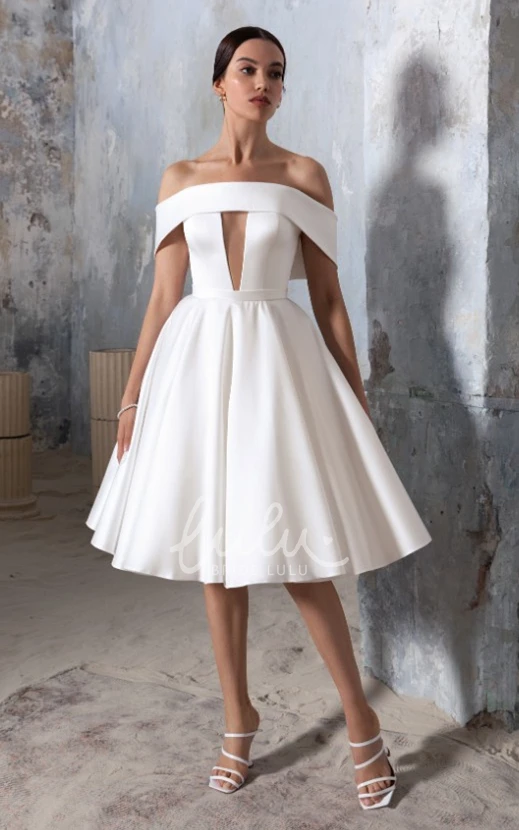 Simple Satin Wedding Dress with Ruching A Line Off-the-shoulder