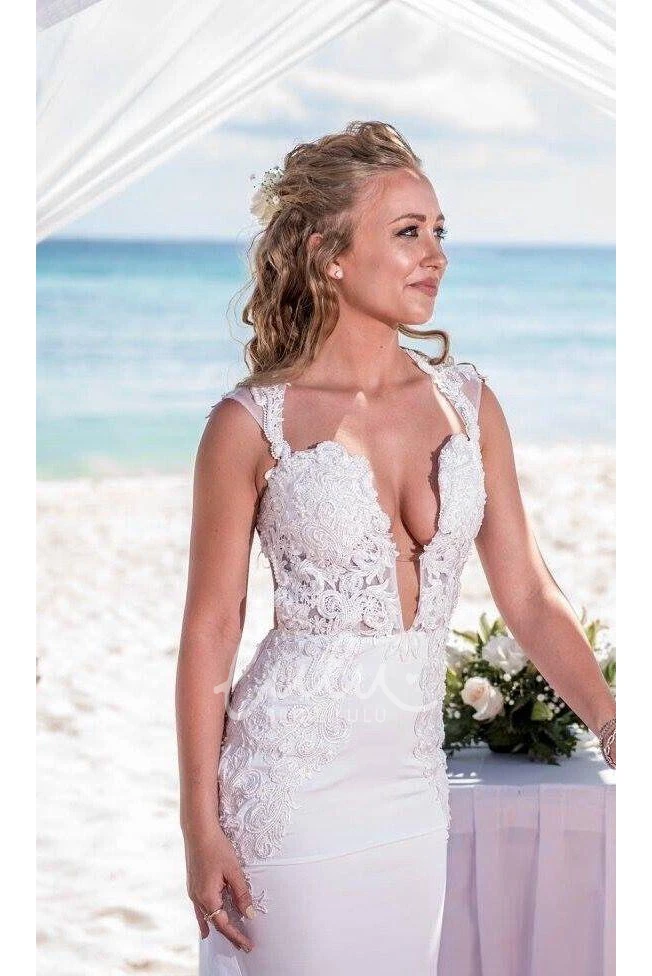 Lace Applique Mermaid Wedding Dress with Deep V-neckline
