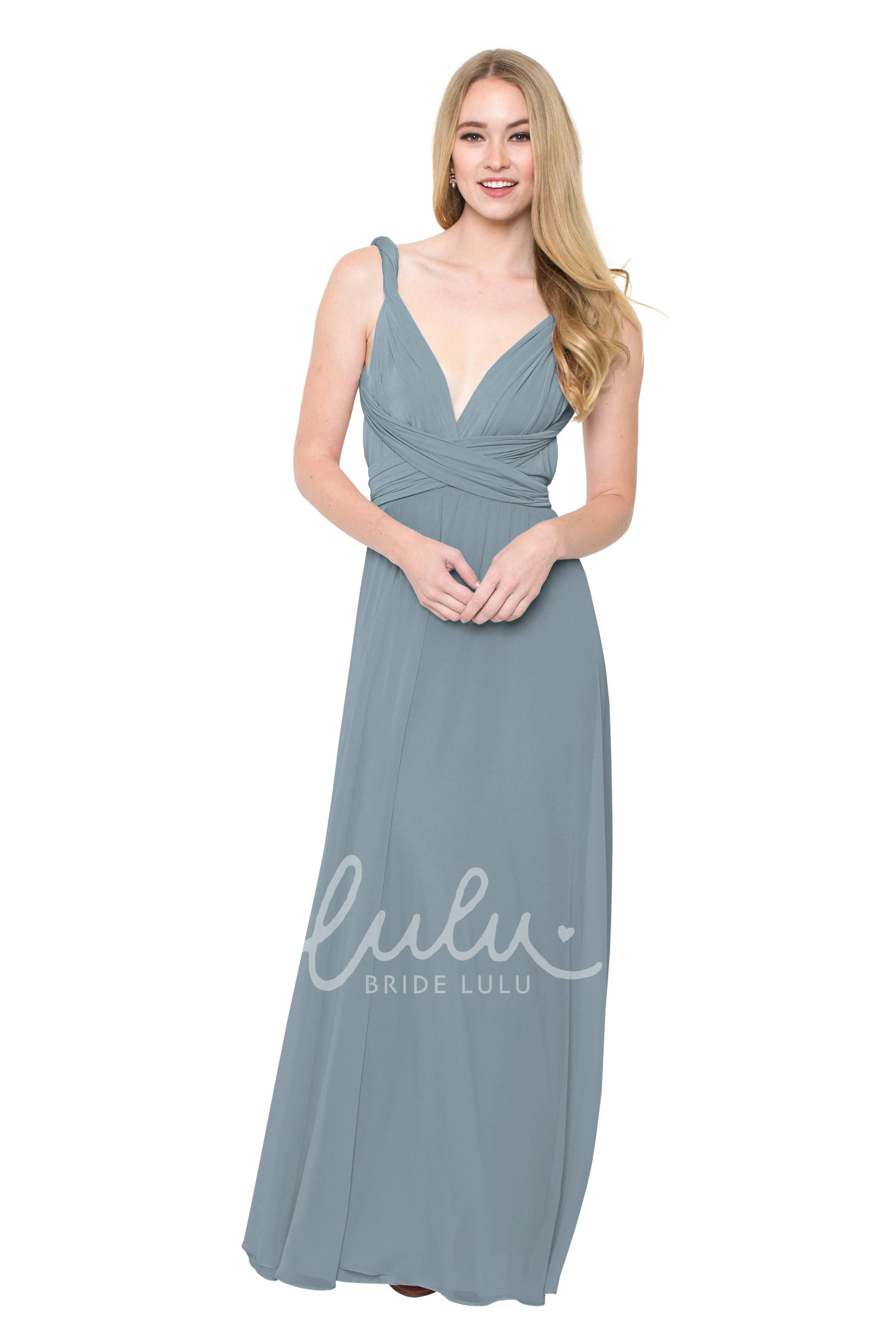 Strapped Ruched Chiffon Bridesmaid Dress Sleeveless Convertible Multi-Color