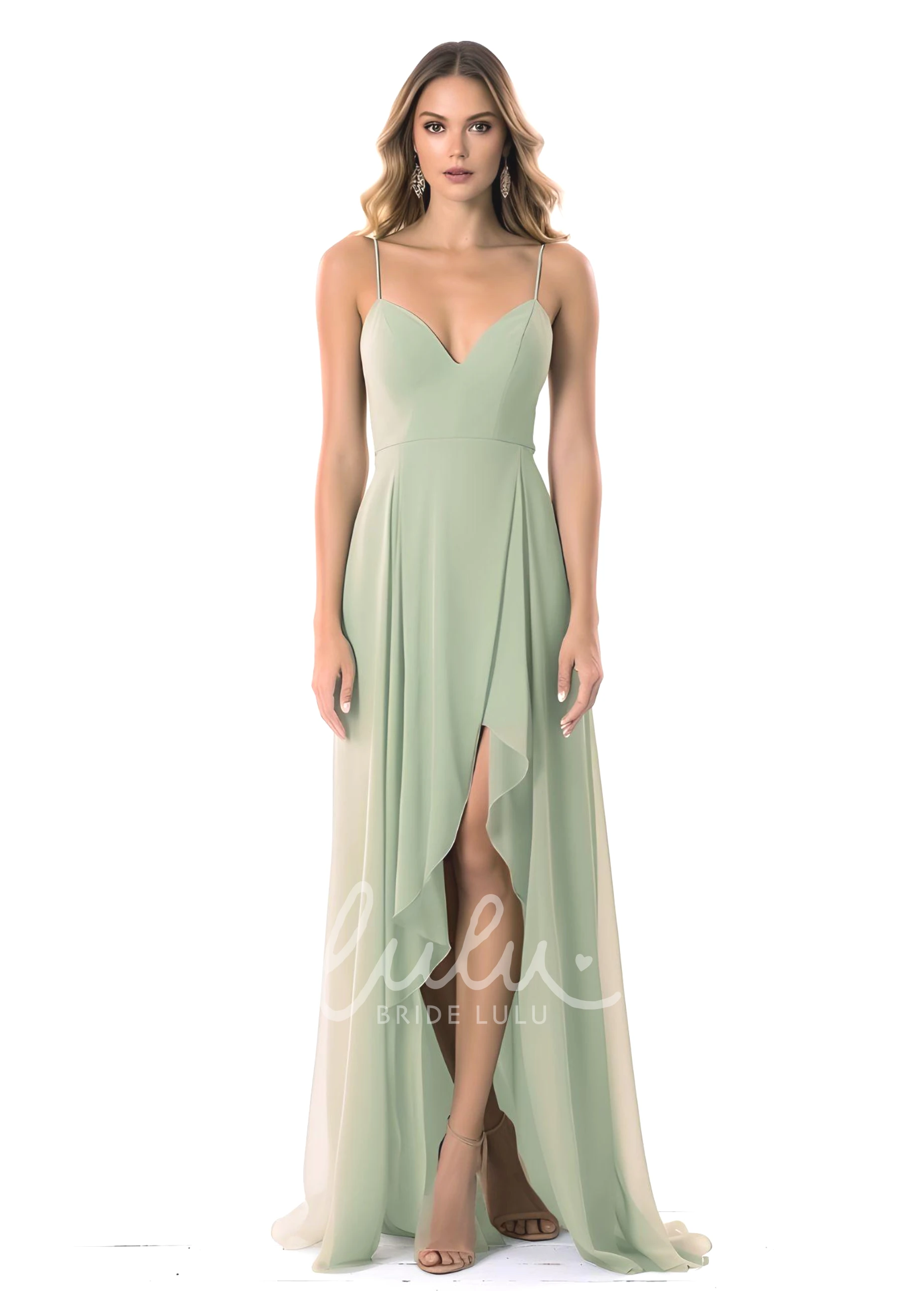 A-Line Chiffon V-neck Bridesmaid Dress with Split Front Modern & Chic