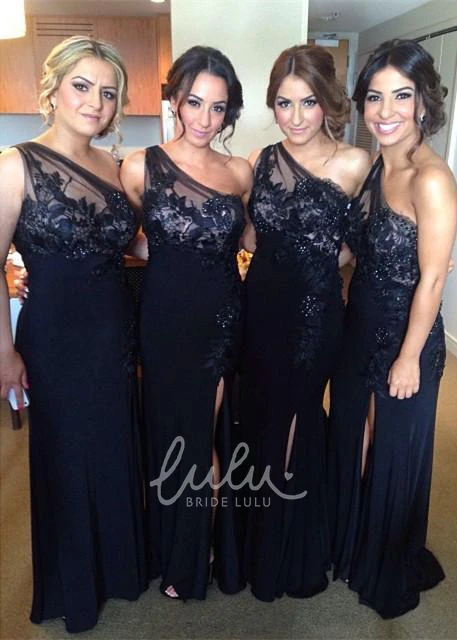 Lace One Shoulder Bridesmaid Dress Split Front Modern Elegant