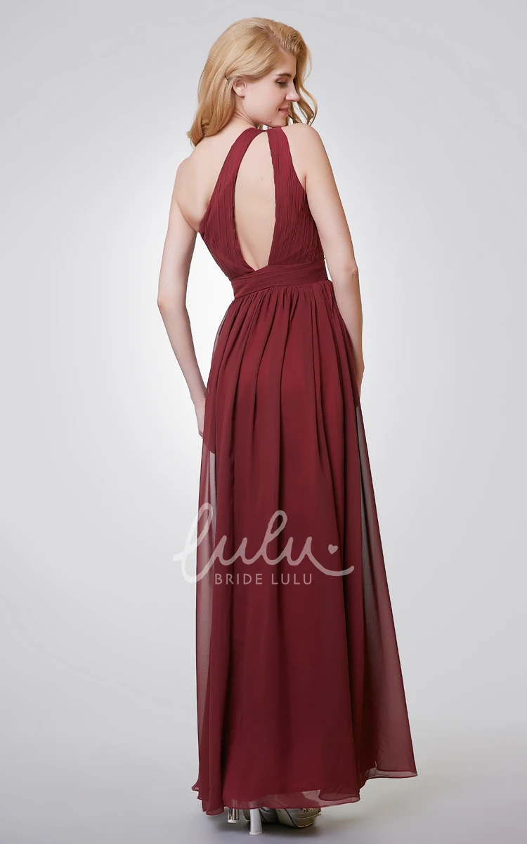 One Shoulder Chiffon Formal Bridesmaid Dress with Keyhole Back Long