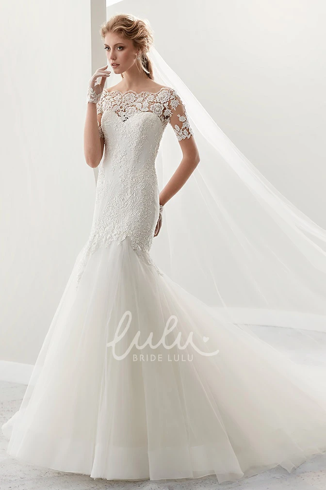 Mermaid Lace Dress with Scalloped Neck and Ruffled Skirt