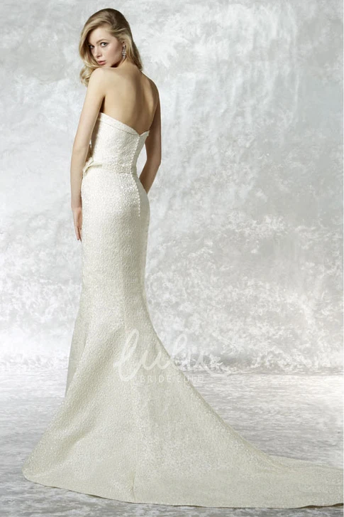 Floor-Length Lace Wedding Dress with V-Back Cape and Strapless Sheath Silhouette