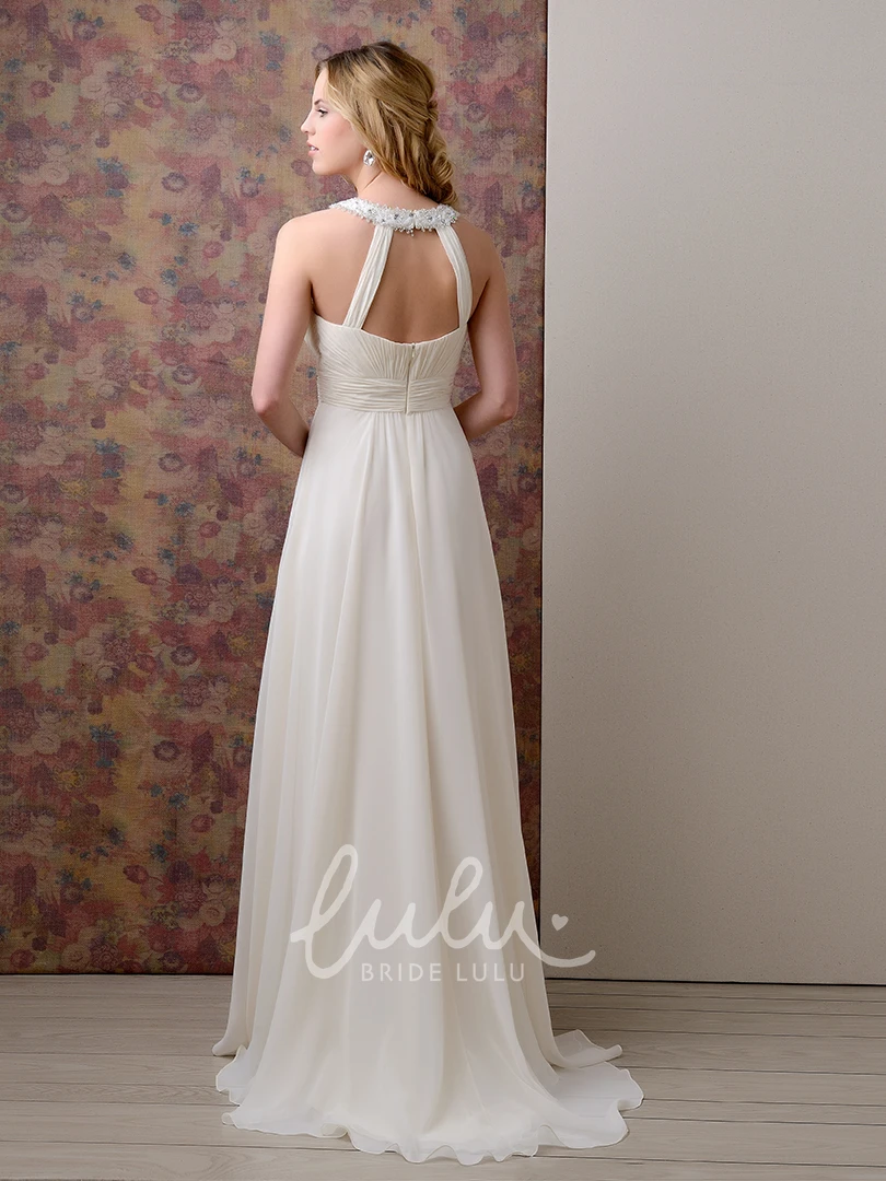 Jeweled Neck Chiffon Gown Sleeveless and Pleated