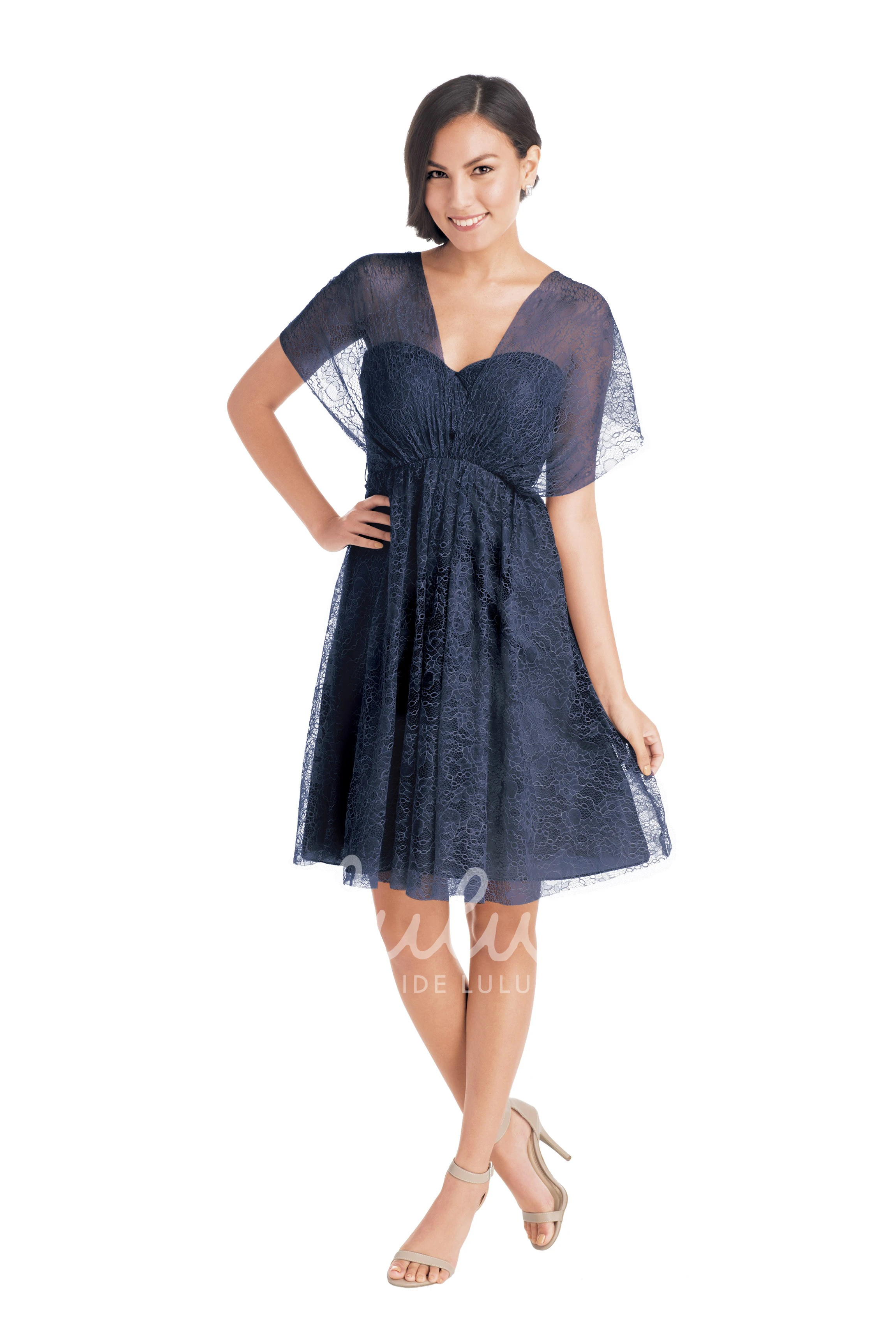 Ribboned Lace Cap Sleeve Sweetheart Short Bridesmaid Dress in Multiple Colors